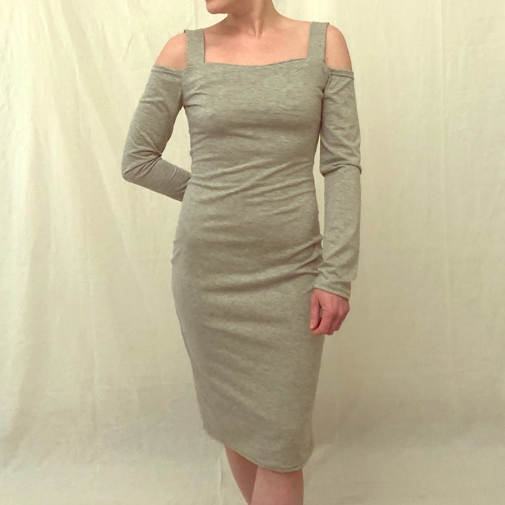 Cold Shoulder Heather Grey Back Cut Out Dress